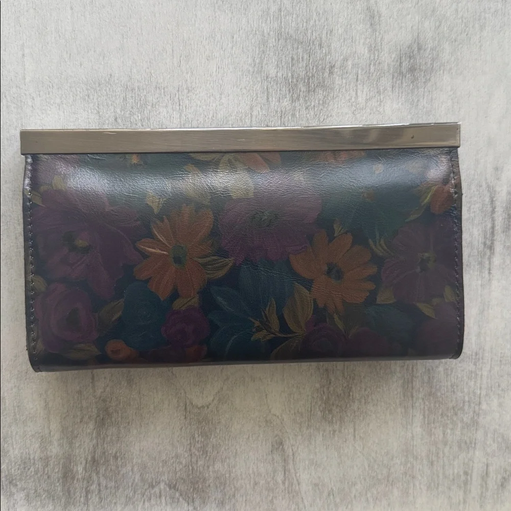 Patricia Nash Floral Peruvian Paint Frame Cauchy RFID Leath Clutch Wallet Black